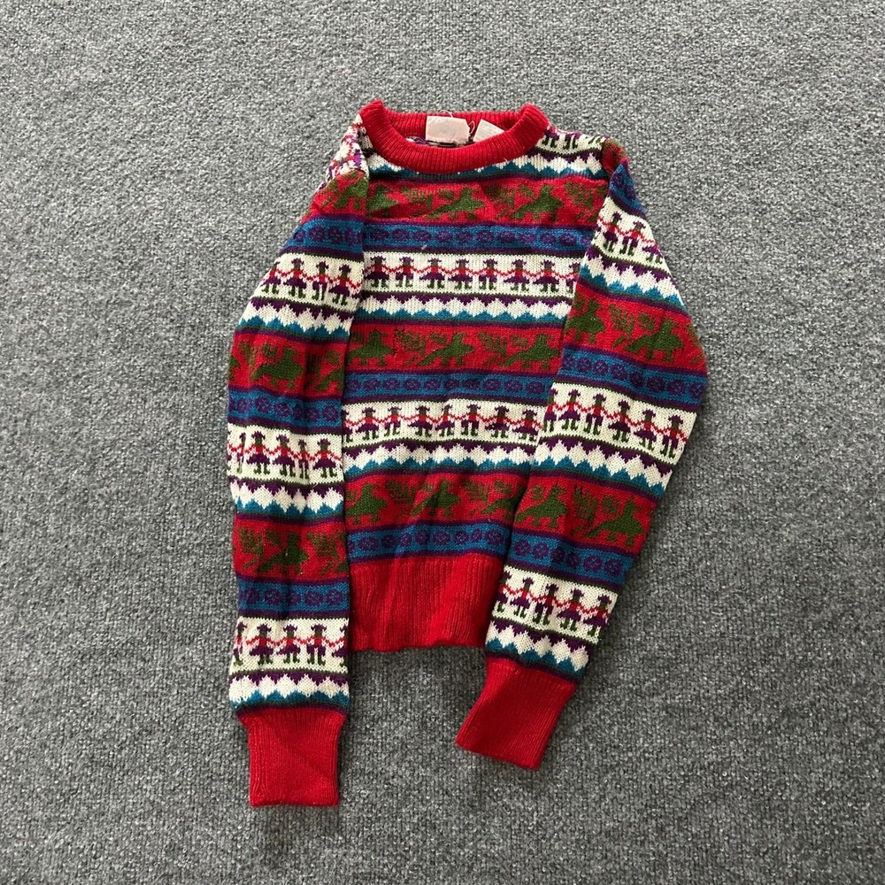 Heidi Sweater Womens Size M Red Multicolor Fair Isle Knit Crew Neck Pullover
